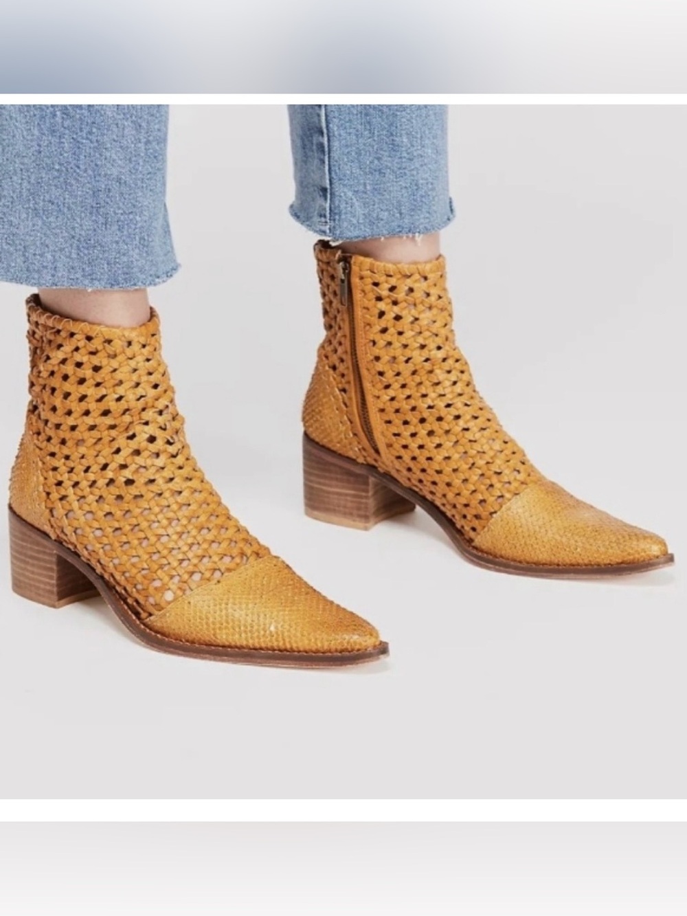Free People In the Loop Tan Woven Ankle Boots Womens Sz EU 38